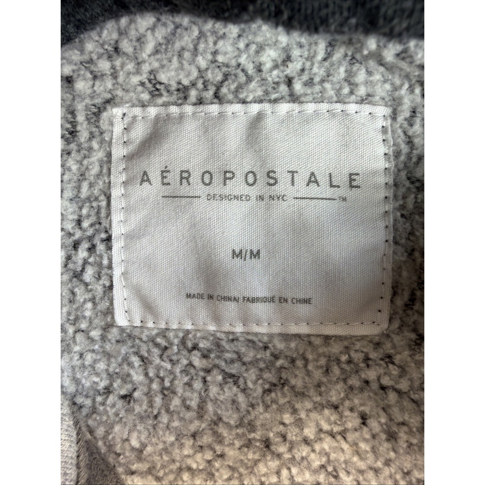 Aeropostale Sherpa Lined Hoodie Men's M Gray Full Zip Distressed - Picture 5 of 12